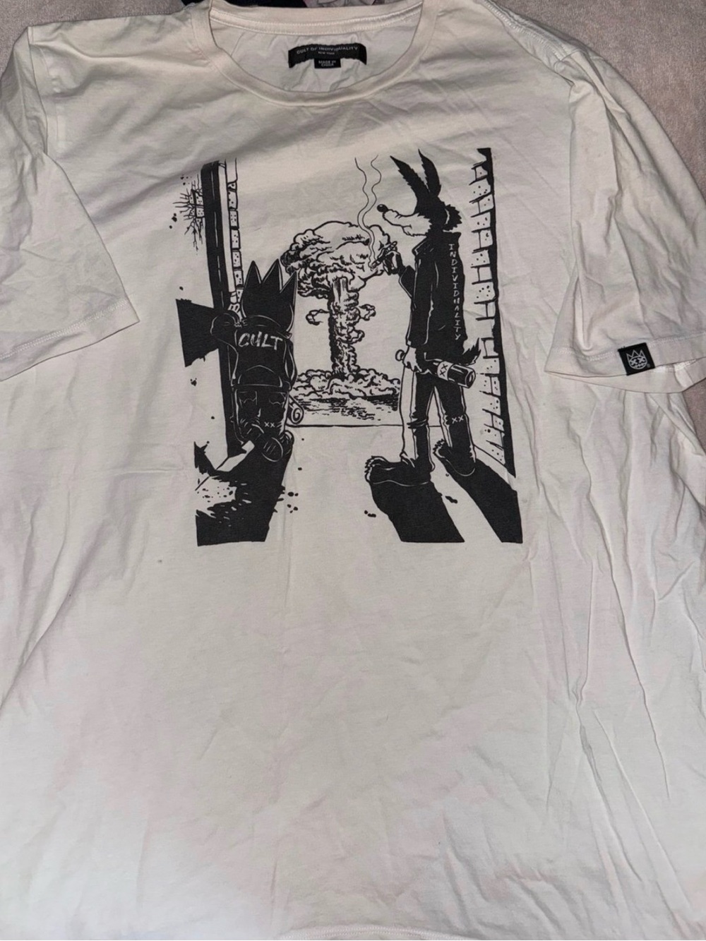Rare Cult of Individuality White Tee with Black Graphic Illustration